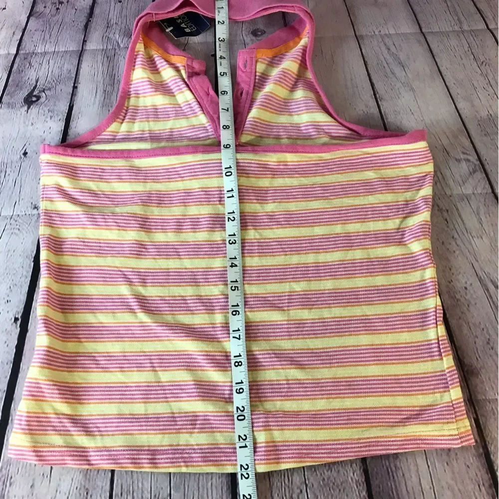 NWT Basic Edition Pink Yellow Striped Polo Halter Top Size 14/16
